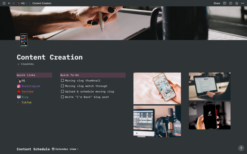 Notion content creation template