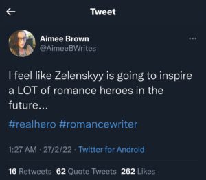 screenshot of deleted Twitter thread about romance authors fictionalizing Zelenskyy and sexualizing him